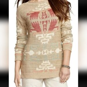 LAUREN Ralph Lauren, Aztec Southwestern Sweater, Tan, Size PM